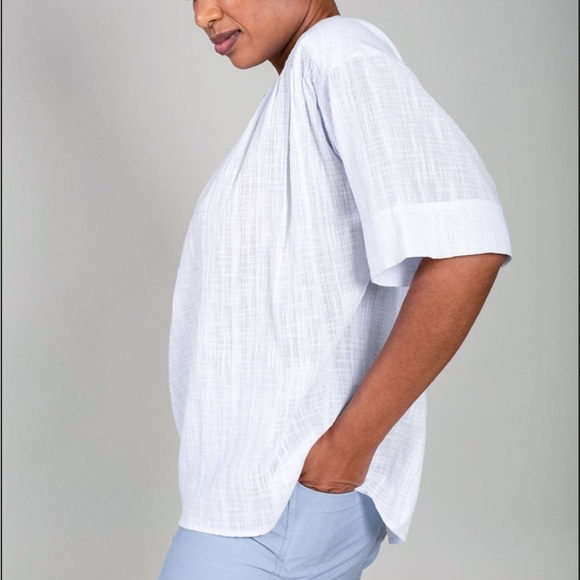 Apiece Apart Shirred Mission Blouse Top Henley Oversized Small Organic Cotton - Picture 14 of 14